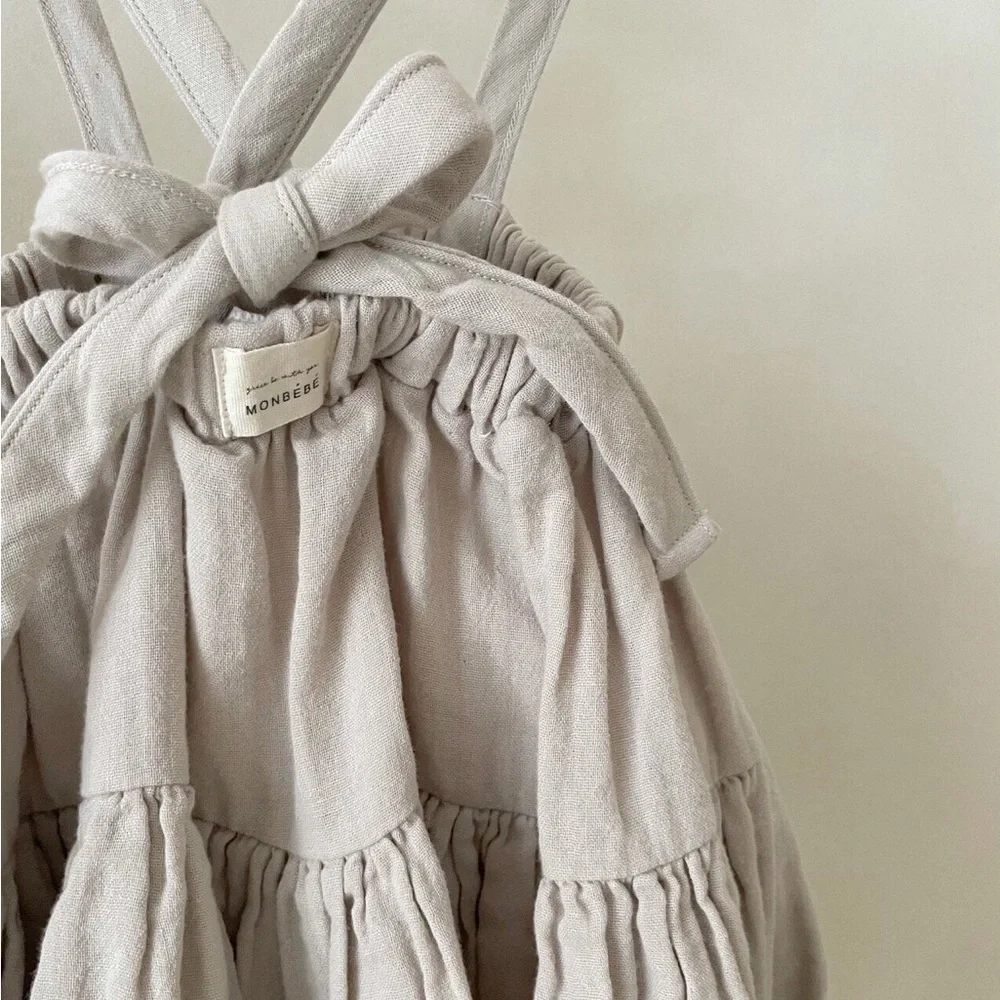 NWT Monbebe Gauzy Cotton Boho Neutral Can Can Wear 2 Ways Skirt Dress in Gray S